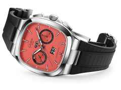 Glashütte Original Seventies Chronograph Panoramadatum Watermelon Automatik Edelstahl 40mm rotes Zifferblatt Metallband limitiert – Herrenuhren Chronograph aus 585 Weißgold und Edelstahl. Das Gehäuse ist quadratisch und silber. Das Edelstahlarmband ist silber. Das Zifferblatt ist ein Index in rot. – Ansicht 2