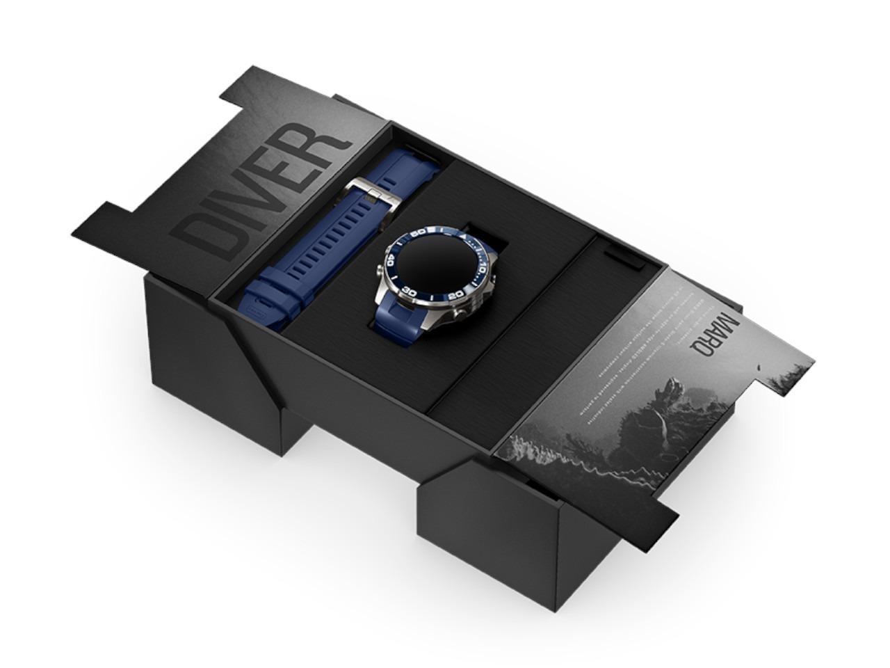 Garmin MARQ Diver Gen 3 Titan 47mm digitales Display blaues Kautschukband – Herrenuhren Uhr Multifunktion aus Kautschuk, Keramik und Titan. Das Gehäuse ist rund und grau. Das Kautschuk / Kunststoff / Silikon Armband ist blau. Der Zifferblatt ist digital. – Ansicht 6