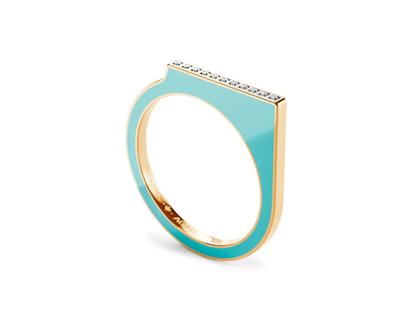 Niessing Setario Square Ring Fine Rose mit türkis-dunkelgrüner Emaille und Brillanten – Ringe Ring aus 750 Rotgold, Emaille und und .