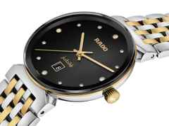 Rado Florence Classic Diamonds Quarz Edelstahl 30 mm schwarz Edelstahlband bicolor – Damenuhren Uhr mit Datum aus Edelstahl und PVD beschichtet. Das Gehäuse ist rund und silber-gelbgold. Das Edelstahlarmband ist silber-gelbgold. Das Zifferblatt ist ein Index in schwarz. – Ansicht 2