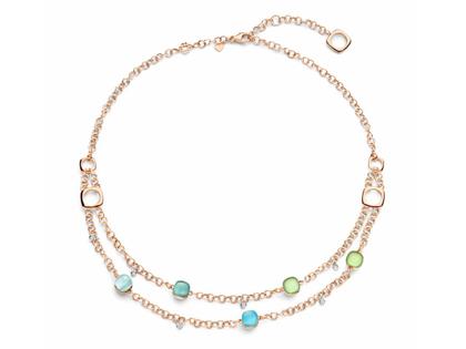 Bigli Mini Sweety Collier Roségold 55cm mit verschiedenfarbigen Steinen und Brillanten 0,180ct – Halsschmuck Collier aus 750 Rotgold.