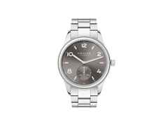 Nomos Glashütte Club Sport neomatik 39 Smoke Automatik Edelstahl graues Zifferblatt Metallband Stahlboden – Herrenuhren Uhr ohne Datum aus Edelstahl. Das Gehäuse ist rund und silber. Das Edelstahlarmband ist silber. Das Zifferblatt ist arabisch Index und grau.