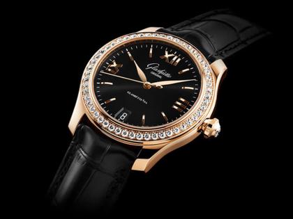 Glashütte Original Lady Serenade Automatik Roségold 36mm schwarzes Zifferblatt mit Brillanten schwarzes Lederband – Ansicht 2