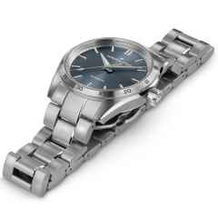 Hamilton Jazzmaster Performer Auto Edelstahl 34mm blaues Zifferblatt Metallband – Damenuhren Uhr ohne Datum aus Edelstahl. Das Gehäuse ist rund und silber. Das Edelstahlarmband ist silber. Das Zifferblatt ist ein Index in blau. – Ansicht 2