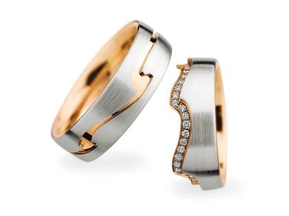 Christian Bauer Trauring Paar Nr.  53 Platin Roségold – Ringe Trauring mit Besatz aus 750 Rotgold, 950 Platin und und .