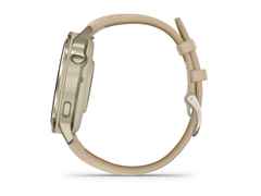 Garmin Venu 4 Quarz Edelstahl und Polymer Lunargold 41mm digitales Zifferblatt beiges Lederband – Herrenuhren Uhr Multifunktion aus Edelstahl, Faserverstärktes Polymer und PVD beschichtet. Das Gehäuse ist rund und gelbgold. Das Lederarmband ist beige. Das Zifferblatt ist digital und schwarz. – Ansicht 3