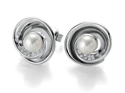 Breuning Set  1 Ohrstecker mit Süßwasserpele und Brillanten – Ohrschmuck Ohrstecker aus 585 Weißgold.