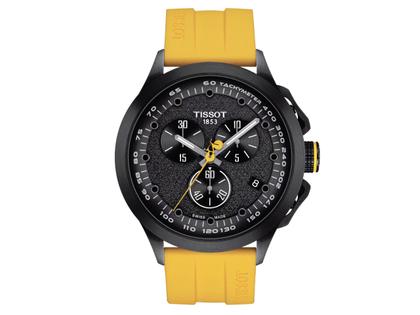 Tissot T-Race Cycling 2023 Tour de France Quarz Edelstahl schwarz PVD schwarz Kautschukband gelb Special Edition – Herrenuhren Chronograph aus Edelstahl, Kautschuk und PVD beschichtet. Das Gehäuse ist rund und schwarz. Das Kautschuk / Kunststoff / Silikon Armband ist gelb. Das Zifferblatt ist arabisch Index und schwarz.