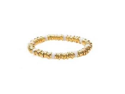 Silhouette Schmuck Keramik Flex Loop Armband Gelbgold mit weißen Keramik Loops – Armschmuck Armband in gelbgold und aus 750 Gelbgold und Keramik.