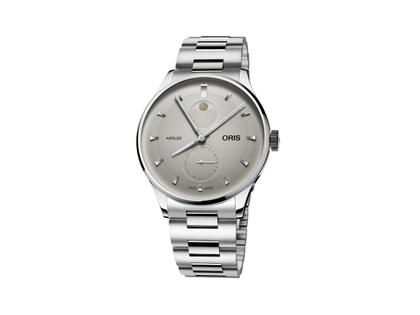 Herrenuhren Uhr ohne Datum aus Edelstahl. Das Gehäuse ist rund und silber. Das Edelstahlarmband ist silber. Das Zifferblatt ist ein Index in weiß.