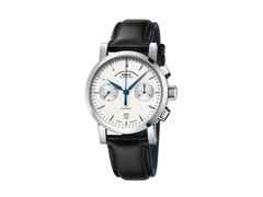 Mühle Glashütte Teutonia IV Chronograph Automatik Edelstahl 39mm weißes Zifferblatt schwarz Lederband – Herrenuhren Chronograph aus Edelstahl. Das Gehäuse ist rund und silber. Das Lederarmband ist schwarz. Das Zifferblatt ist ein Index in weiß.