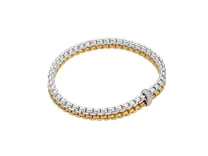 Fope Eka Flex'It   Armband zweireihig Weißgold / Gelbgold 1 Weißgold-Ronde mit Brillanten 0,10ct M flexibel – Armschmuck Armband aus 750 Gelbgold, 750 Weißgold und und .