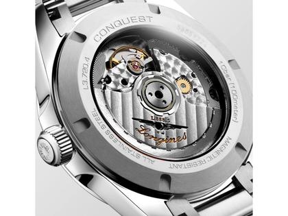 Longines Conquest Automatik Edelstahl 38mm silberfarbenes Zifferblatt Metallband – Herrenuhren Uhr mit Datum aus Edelstahl. Das Gehäuse ist rund und silber. Das Edelstahlarmband ist silber. Das Zifferblatt ist ein Index in silber. – Ansicht 5