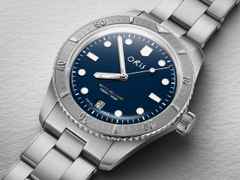 Oris Divers Sixty-Five X LFP Limited Edition Automatik Edelstahl 38mm blaues Zifferblatt Metallband – Herrenuhren Uhr mit Datum aus Edelstahl. Das Gehäuse ist rund und silber. Das Edelstahlarmband ist silber. Das Zifferblatt ist ein Index in blau. – Ansicht 4