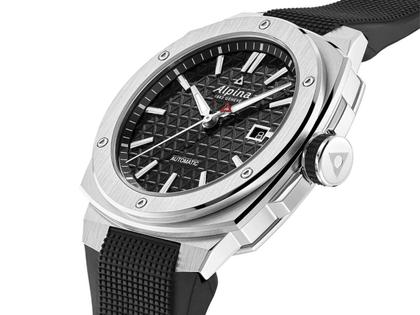 Alpina Alpiner Extreme Automatik Edelstahl 41mm schwarzes Zifferblatt schwarzes Kautschukband – Herrenuhren Uhr mit Datum aus Edelstahl. Das Gehäuse ist rund und silber. Das Kautschuk / Kunststoff / Silikon Armband ist schwarz. Das Zifferblatt ist ein Index in schwarz. – Ansicht 3