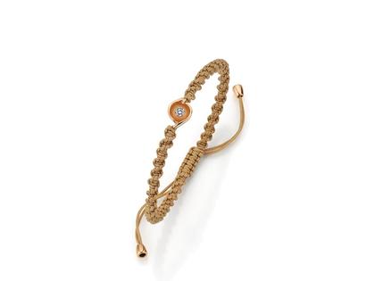 Jörg Heinz Swing Nature Makramee-Armband beige Roségold mit Brillant 0,100ct naturbraun – Armschmuck Armband aus 750 Rotgold.