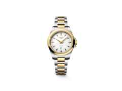Longines Conquest Quarz Edelstahl 30mm weißes Zifferblatt Metallband – Damenuhren Uhr mit Datum aus Edelstahl und PVD beschichtet. Das Gehäuse ist rund und silber. Das Edelstahlarmband ist silber-gelbgold. Das Zifferblatt ist ein Index in weiß.