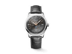 Longines Conquest Heritage Central Power Reserve Automatik Edelstahl 38mm anthrazitfarbenes Zifferblatt schwarzes Lederband – Herrenuhren Uhr mit Datum aus Edelstahl und Leder. Das Gehäuse ist rund und silber. Das Lederarmband Kroko / Alligator ist schwarz. Das Zifferblatt ist ein Index in anthrazit.