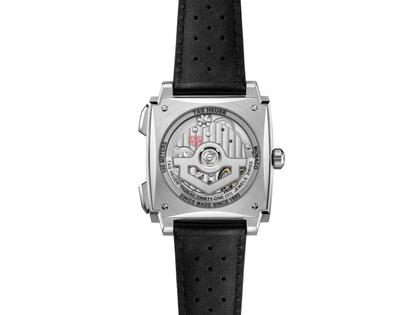 TAG Heuer Monaco Chronograph Automatik Titan 39mm grünes Zifferblatt schwarzes Lederband – Herrenuhren Chronograph aus Titan. Das Gehäuse ist quadratisch und grau. Das Lederarmband ist schwarz. Das Zifferblatt ist ein Index in grün. – Ansicht 2