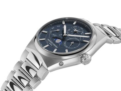 Frederique Constant Highlife Perpetual Calendar Manufacture Automatik Edelstahl 41mm blau-graues Zifferblatt Metallband – Herrenuhren Uhr mit Kalender aus Edelstahl. Das Gehäuse ist rund und silber. Das Edelstahlarmband ist silber. Das Zifferblatt ist ein Index in grau. – Ansicht 3