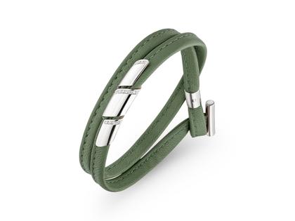 Henrich & Denzel Loop Platin  Lederarmband mit Brillanten 0,08 ct Salvia – Armschmuck Armband aus 950 Platin, Leder und und .