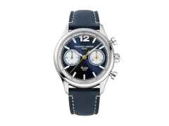Frederique Constant Vintage Rally Healey Automatik Edelstahl 40mm blaues Zifferblatt blaues Lederband limitiert – Herrenuhren Chronograph aus Edelstahl und Leder. Das Gehäuse ist rund und silber. Das Lederarmband ist blau. Das Zifferblatt ist arabisch Index und blau.