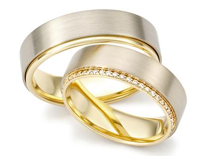 Max Kemper Trauring Paar Weißgold und Gelbgold 6,0mm gewölbt mit Brillanten 0,265ct – Ringe Trauring mit Besatz aus 585 Gelbgold, 585 Weißgold und und .