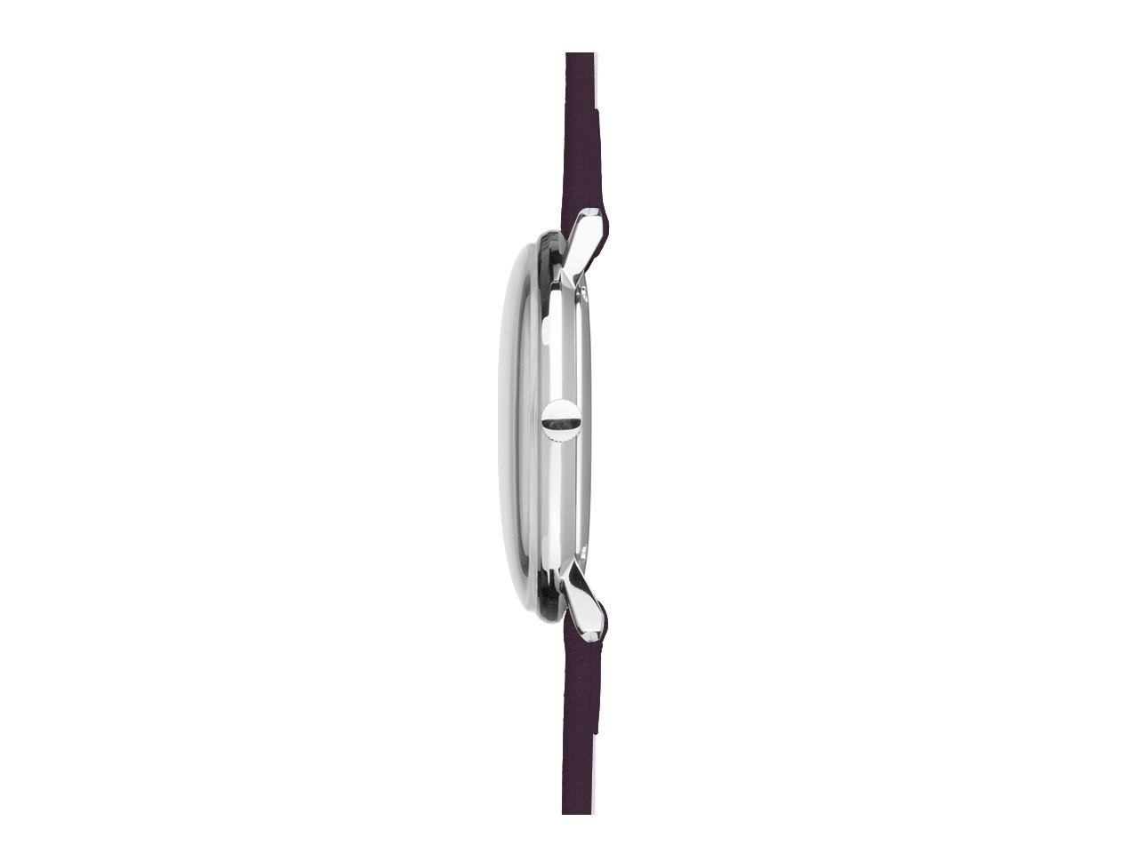 Junghans Max Bill Damen Quarz Edelstahl 32,7mm weißes Zifferblatt rotes Lederband – Damenuhren Uhr mit Datum aus Edelstahl. Das Gehäuse ist rund und silber. Das Lederarmband ist rot. Das Zifferblatt ist arabisch Index und weiß. – Ansicht 3