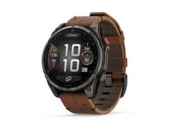 Garmin fenix 8 Pro 47mm AMOLED faserverstärktes Polymer und Titan DLC-Carbongrau digitales Zifferblatt braunes Lederband – Herrenuhren Uhr Multifunktion aus DLC beschichtet, Kunststoff und Titan. Das Gehäuse ist rund und grau. Das Lederarmband ist braun. Das Zifferblatt ist digital und schwarz. – Ansicht 2