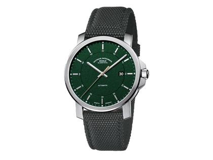 Mühle Glashütte 29er Casual Edition 30 Jahre Deutsche Einheit Automatik Edelstahl 42,4mm grünes Zifferblatt braunes Lederband – Herrenuhren Uhr mit Datum aus Edelstahl und Leder. Das Gehäuse ist rund und silber. Das Lederarmband ist braun. Das Zifferblatt ist ein Index in grün. – Ansicht 3