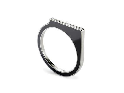 Niessing Setario Square Ring Fine Gray mit schwarz-weißer Emaille und Brillanten – Ringe Ring aus 750 Weißgold, Emaille und und .