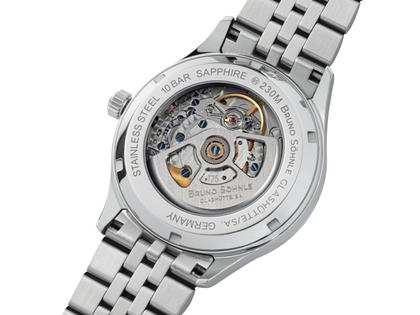 Bruno Söhnle Glashütte Turin Automatik "Bright Red" Sonderedition 2026 Edelstahl 39,5mm rotes Zifferblatt Metallband – Herrenuhren Uhr mit Datum aus Edelstahl. Das Gehäuse ist rund und silber. Das Edelstahlarmband ist silber. Das Zifferblatt ist ein Index in rot. – Ansicht 2