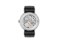 Nomos Glashütte Ludwig 35 75 Jahre Grundgesetz Handaufzug Edelstahl 35mm weißes Zifferblatt schwarzes Lederband limitiert – Damenuhren Uhr ohne Datum aus Edelstahl und Leder. Das Gehäuse ist rund und silber. Das Lederarmband ist schwarz. Das Zifferblatt ist römisch Index und weiß. – Ansicht 2