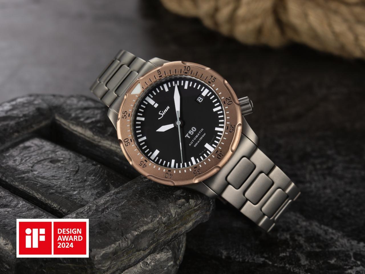 Sinn Spezialuhren T50 GBDR Automatik Titan 41mm schwarzes Zifferblatt Metallband – Herrenuhren Uhr mit Datum aus Bronze und Titan. Das Gehäuse ist rund und bronze. Das Titanarmband ist grau. Das Zifferblatt ist ein Index in schwarz. – Ansicht 5