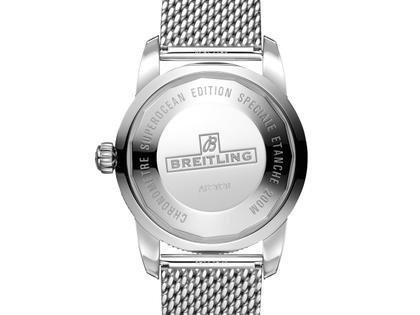 Breitling Superocean Heritage B20 Automatic 46 Edelstahl grünes Zifferblatt Metallband – Herrenuhren Uhr mit Datum aus Edelstahl, Kautschuk und Keramik. Das Gehäuse ist rund und silber. Das Edelstahlarmband ist silber. Das Zifferblatt ist ein Index in grün. – Ansicht 3