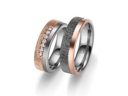 Tantalum Trauringpaar aus Tantal und Rotgold 6,0mm gerade mit Brillanten 0,140ct – Ringe Trauring mit Besatz aus 585 Rotgold, Tantal und und .