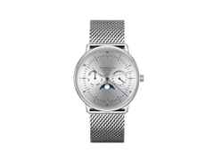 Sternglas Naos Mondphase Quarz Edelstahl 38mm silbernes Zifferblatt Metallband – Herrenuhren Uhr mit Datum aus Edelstahl. Das Gehäuse ist rund und silber. Das Edelstahlarmband ist silber. Das Zifferblatt ist ein Index in silber.