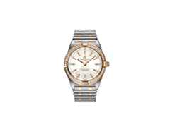 Breitling Chronomat 32 Quarz Edelstahl weißes Zifferblatt mit Brillanten zweifarbiges Metallband – Damenuhren Uhr mit Datum aus 750 Rotgold und Edelstahl. Das Gehäuse ist rund und silber-roségold. Das Edelstahlarmband mit Gold ist silber-roségold. Das Zifferblatt ist ein Index in weiß.