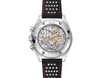 Omega Speedmaster Moonwatch Professional Chronograph Handaufzug Edelstahl 42mm weißes Zifferblatt schwarzes Lederband – Herrenuhren Chronograph aus Edelstahl, eloxiertes Aluminium und Leder. Das Gehäuse ist rund und silber. Das Lederarmband ist schwarz. Das Zifferblatt ist ein Index in weiß. – Ansicht 4