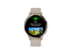 Garmin Venu 3S faserverstärktes Polymer French Grey 41mm beigefarbenes Kautschukband – Herrenuhren Uhr Multifunktion aus Edelstahl, Kautschuk, Kunststoff und PVD beschichtet. Das Gehäuse ist rund und beige. Das Kautschuk / Kunststoff / Silikon Armband ist beige. Das Zifferblatt ist digital und schwarz.