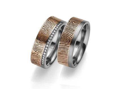 Tantalum Trauringpaar aus Tantal und Rotgold 7,0mm gerade mit Brillanten 0,100ct – Ringe Trauring mit Besatz aus 585 Rotgold, Tantal und und .