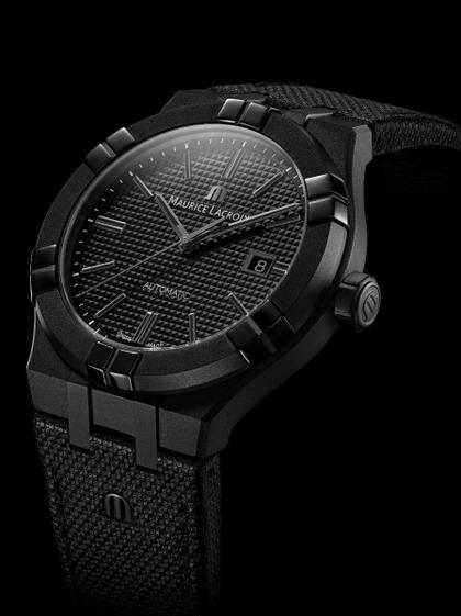Maurice Lacroix Aikon Automatik Edelstahl Schwarz-PVD 42mm schwarzes Zifferblatt schwarzes Lederband – Herrenuhren Uhr mit Datum aus Edelstahl und PVD beschichtet. Das Gehäuse ist rund und schwarz. Das Lederarmband ist schwarz. Das Zifferblatt ist ein Index in schwarz. – Ansicht 4