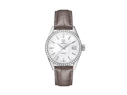 Damenuhren Uhr mit Datum aus Edelstahl. Das Gehäuse ist rund und silber. Das Edelstahlarmband ist grau. Das Zifferblatt ist ein Index in weiß.
