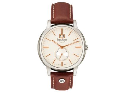 Bruno Söhnle Glashütte Facetta 1957 Damenuhr champagner – Damenuhren Uhr mit Datum aus Edelstahl und Leder. Das Armband ist ein Lederarmband. Der Zifferblatt ist ein Index.