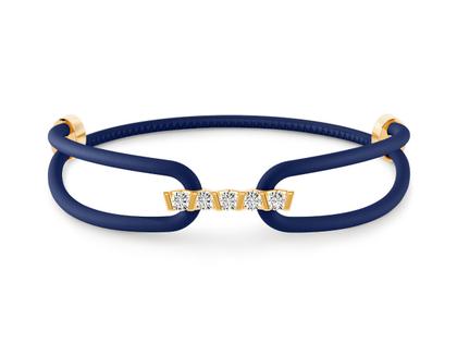 Niessing Vivida Lederarmband blau Classic Yellow 2,8mm mit Brillanten 0,400ct – Armschmuck Armband aus 750 Gelbgold, Leder und und .