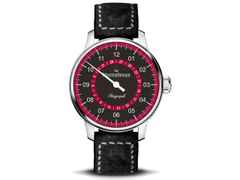 MeisterSinger Perigraph Edelstahl schwarzes Zifferblatt bordeauxfarbenes Datum schwarzes Lederband – Herrenuhren Uhr mit Datum aus Edelstahl. Das Gehäuse ist rund und silber. Das Lederarmband ist schwarz. Das Zifferblatt ist arabisch und schwarz.