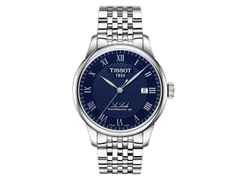 Tissot Le Locle Automatic Powermatic 80 römisch blau Metallband – Herrenuhren Uhr mit Datum aus Edelstahl. Das Gehäuse ist rund und grau. Das Edelstahlarmband ist grau. Das Zifferblatt ist römisch und blau.