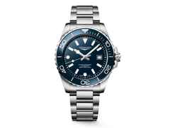 Longines HydroConquest Automatik Edelstahl 42mm blaues Zifferblatt Metallband – Herrenuhren Uhr mit Datum aus Edelstahl. Das Gehäuse ist rund und silber. Das Edelstahlarmband ist silber. Das Zifferblatt ist ein Index in blau.
