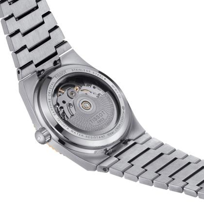 Tissot PRX Automatik Edelstahl 35mm graues Zifferblatt Metallband – Damenuhren Uhr mit Datum aus 750 Rotgold und Edelstahl. Das Gehäuse ist rund und silber. Das Edelstahlarmband ist silber. Das Zifferblatt ist ein Index in grau. – Ansicht 3