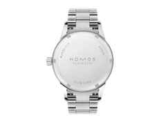 Nomos Glashütte Club Sport neomatik 37 Petrol Automatik Edelstahl grünes Zifferblatt Metallband Stahlboden – Herrenuhren Uhr ohne Datum aus Edelstahl. Das Gehäuse ist rund und silber. Das Edelstahlarmband ist silber. Das Zifferblatt ist arabisch Index und grün. – Ansicht 7